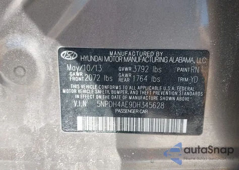 2013 Hyundai Elantra Gls из США, поврежденный, VIN 5NPDH4AE9DH345628